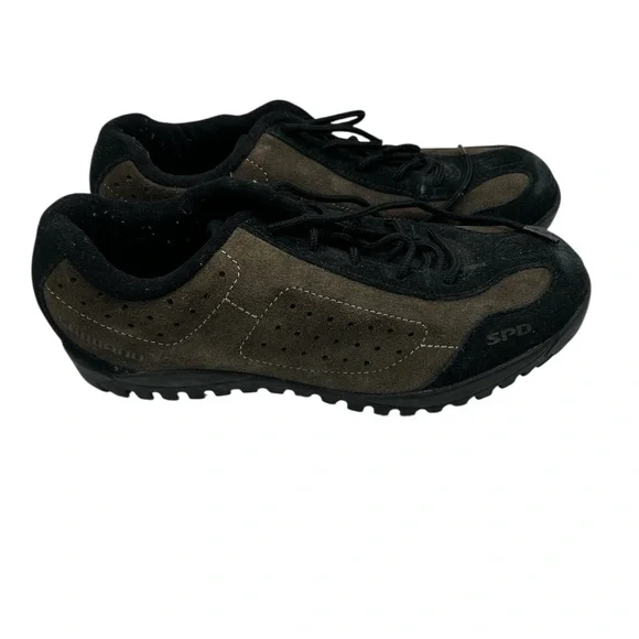 Shimano Spin Shoes SH-MT21 Womens Spinning Brown Black Suede GC - Picture 2 of 16